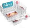 44 PCS Clear Plastic Drawer Organizers Set, 4-Size Versatile Bathroom and Vanity Organizer Trays, Non-Slip Storage Containers for Makeup, Jewelries