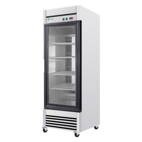 27" Single Glass Door Commercial Reach-In Display Refrigerator, 33‚Äì40¬∞F Merchandiser Cooler, Stainless Steel, R290, ETL DOE