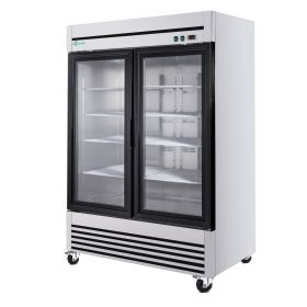 49" Cu Ft Two Glass Door Commercial Reach-In Display Refrigerator, Upright Merchandiser Cooler 33‚Äì40¬∞F, Stainless Steel, R290, ETL DOE
