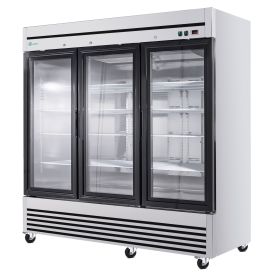 72" Cu Ft Three Glass Door Commercial Reach-In Display Refrigerator, Triple-Door Merchandiser Cooler 33‚Äì40¬∞F, Stainless Steel, R290, ETL DOE