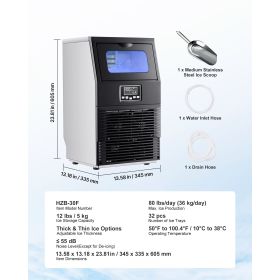 Commercial Ice Maker Machine, 80 lbs/24h with 12Lbs Storage, 32 Cubes per Cycle