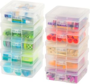 Pencil Case Boxes, 10-Pack, |Made in USA|, Plastic Bead Organizing Containers with Snap Lid for Arts, Crafts, Ephemera, Stickers, & Dance Cheer