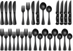 24-Piece Black Silverware Set with Steak Knives, Black Flatware Set for 4, Food-Grade Stainless Steel Tableware Cutlery Set