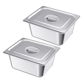2 Pack Stainless Steam Hotel Pans, 1/2 Size Table Steam Pans With Lids, 6 Inch Deep, Anti Jam Restaurant Supplies Reusable Catering Storage for Home
