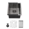 15"x17" Gunmetal Black Undermount Handmade Stainless Steel Kitchen Sink,16 Gauge Small Single Bowl Bar Sink with Strainer