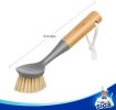 Dish Brush with Bamboo Handle Built-in Scraper, Scrub Brush for Pans, Pots, Kitchen Sink Cleaning, Pack of 2