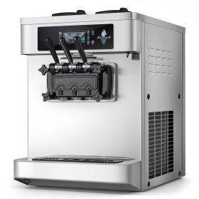 Commercial Ice Cream Machine, 20-28L/H Yield, 2200W 3-Flavor Countertop Soft Serve Ice Cream Maker with 2 x 6L Hoppers & Built-In Puffing Pump