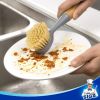 Dish Brush with Bamboo Handle Built-in Scraper, Scrub Brush for Pans, Pots, Kitchen Sink Cleaning, Pack of 2