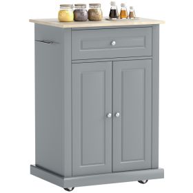 Rolling Kitchen Island Cart, Portable Serving Trolley Table with Drawer, Adjustable Shelf and 2 Towel Racks, Grey