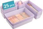 25 PCS Plastic Drawer Organizers Set, 4-Size Versatile Bathroom and Vanity Drawer Organizer Trays, Storage Bins for Makeup, Bedroom