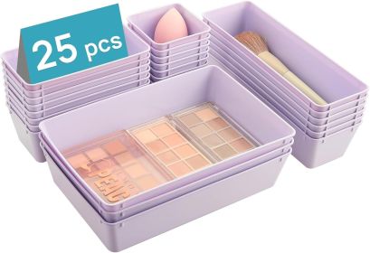 25 PCS Plastic Drawer Organizers Set, 4-Size Versatile Bathroom and Vanity Drawer Organizer Trays, Storage Bins for Makeup, Bedroom (Material: Plastic)
