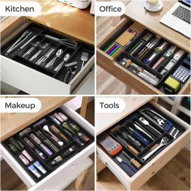 Extra Large Expandable Silverware Organizer, BPA-Free Food-Safe Cutlery Flatware Organizer, Kitchen Utensil Drawer Organizer (Color: Black)